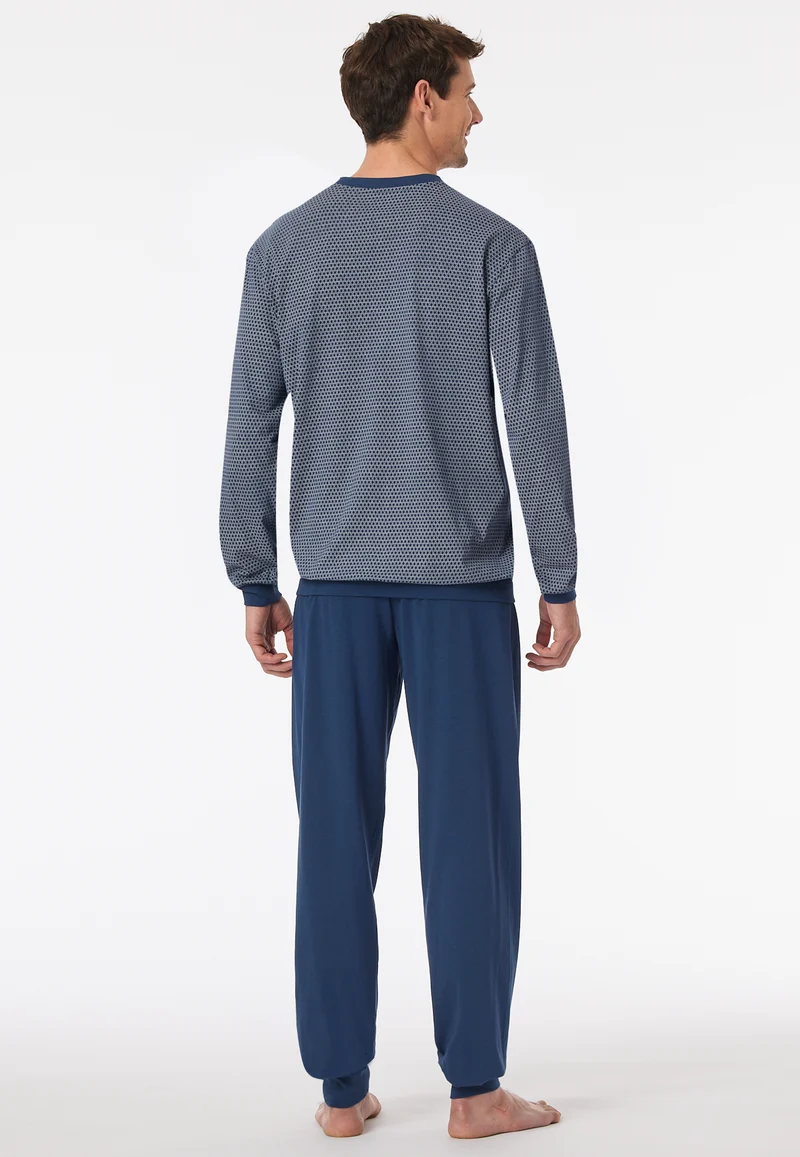 Schlafanzug mit Bündchen Blau gemustert - Comfort Essentials