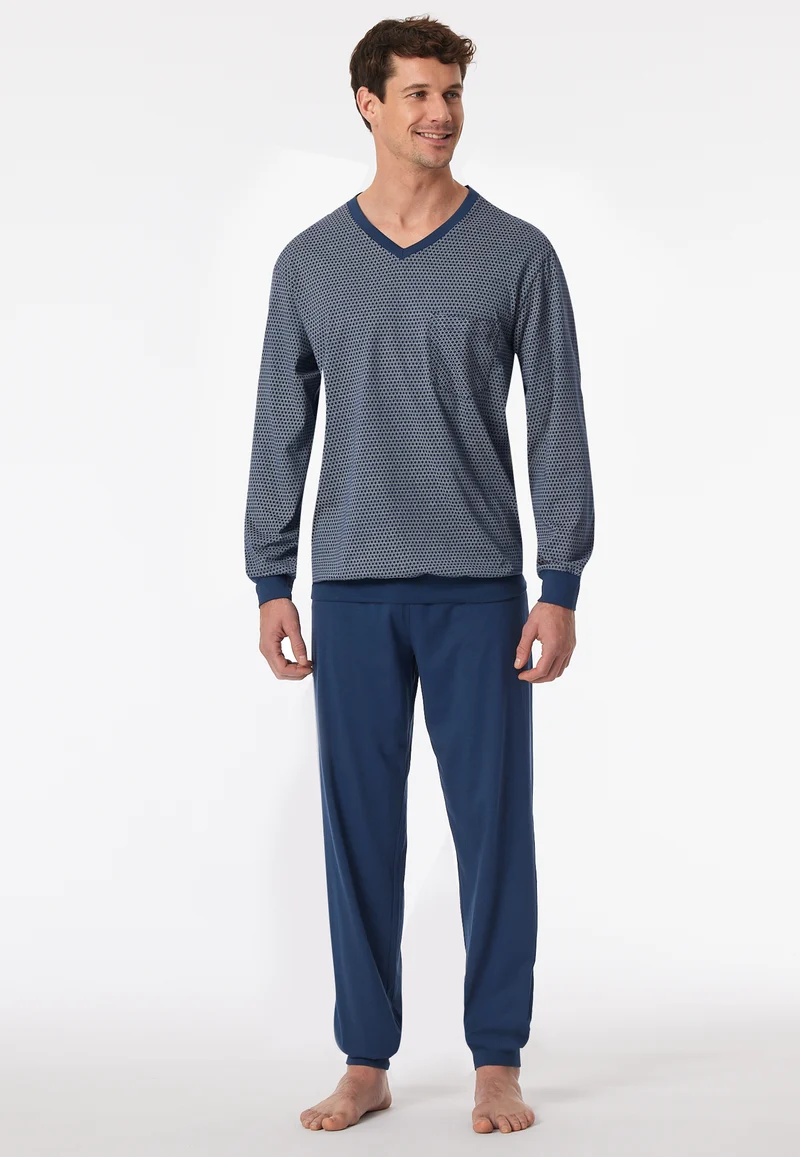 Schlafanzug mit Bündchen Blau gemustert - Comfort Essentials