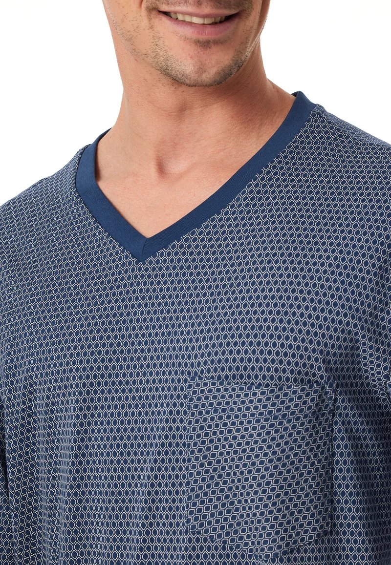 Schlafanzug mit Bündchen Blau gemustert - Comfort Essentials