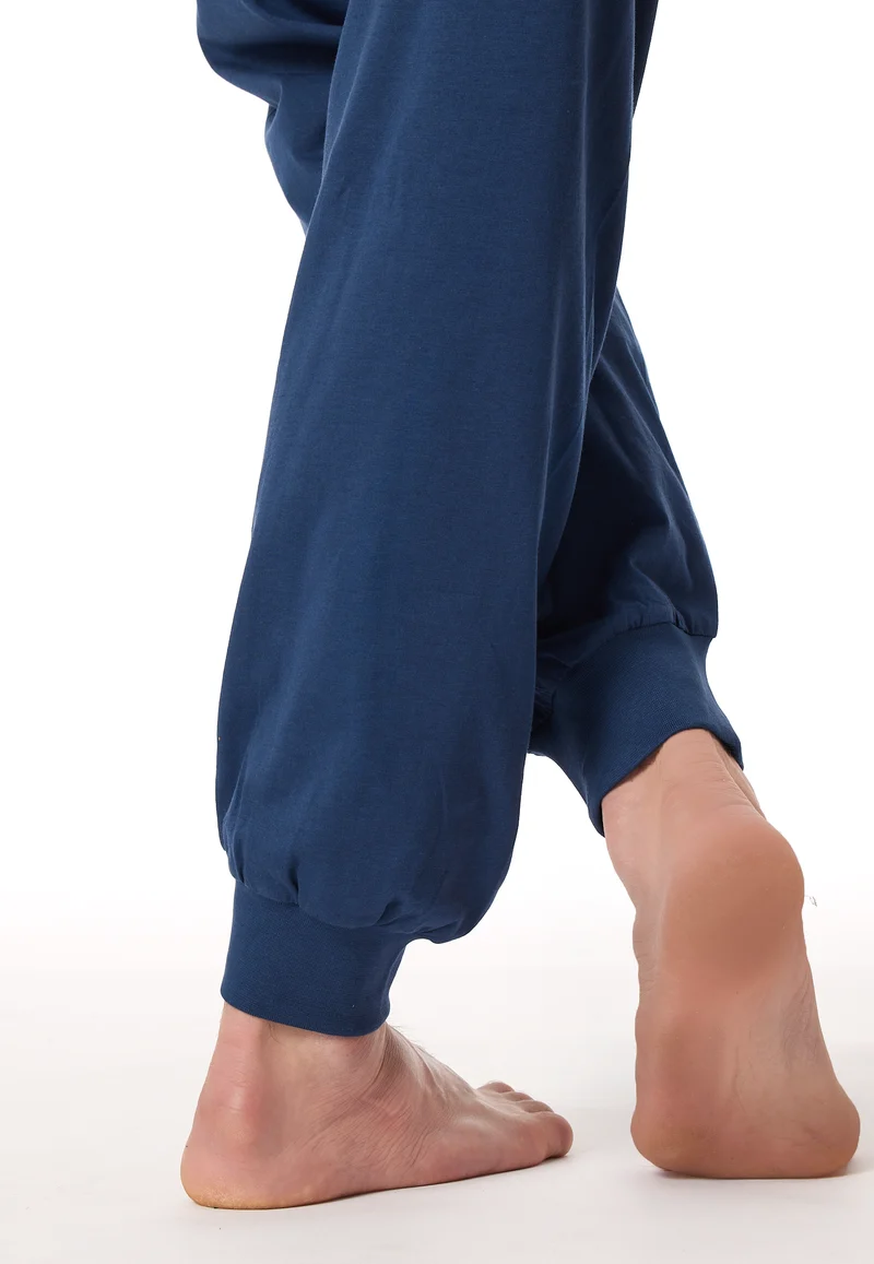 Schlafanzug mit Bündchen Blau gemustert - Comfort Essentials