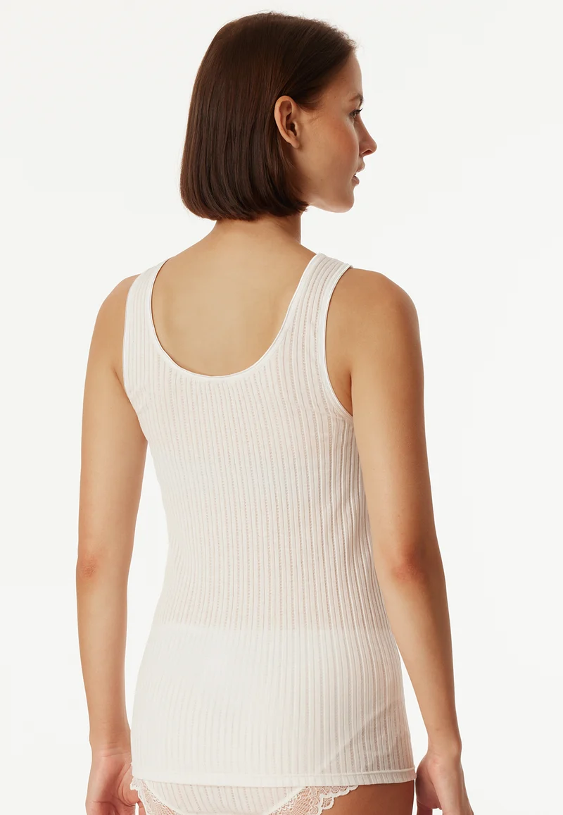 Tank Top Feinripp V-Ausschnitt mit Spitze Weiss - Revival Marie