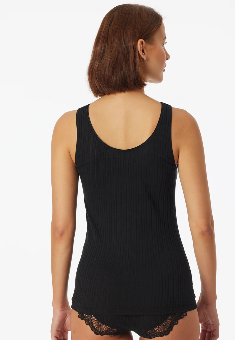 Tank Top Feinripp mit Spitze Schwarz - Revival Marie