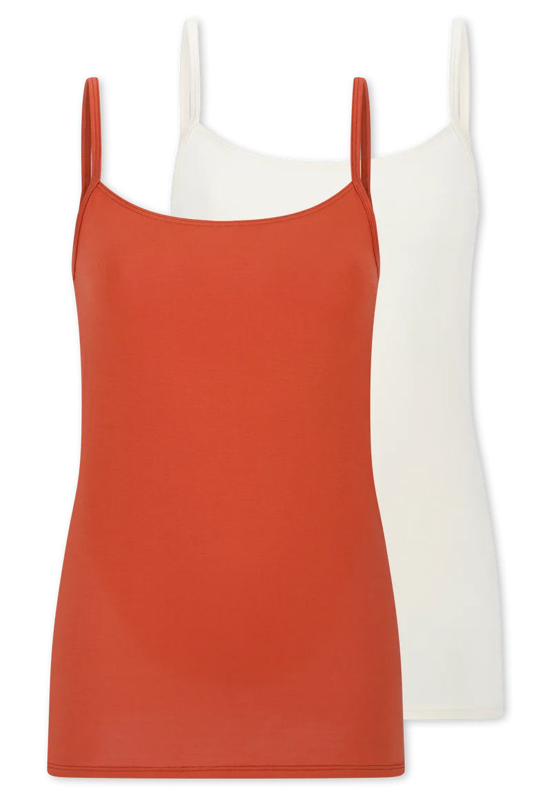 Spaghetti-Top 2er-Pack Orange/Weiss - Modal Essentials