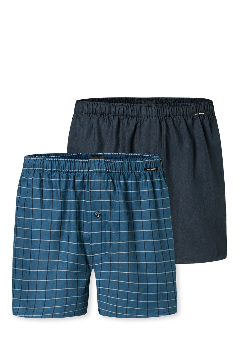 Boxershorts mit Knopfleiste 2er-Pack Blau/Dunkelblau kariert - Boxershorts Multipacks