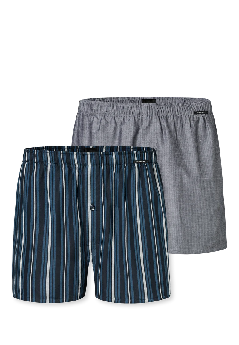 Boxershorts mit Knopfleiste 2er-Pack Dunkelblau/Grau gestreift - Boxershorts Multipacks