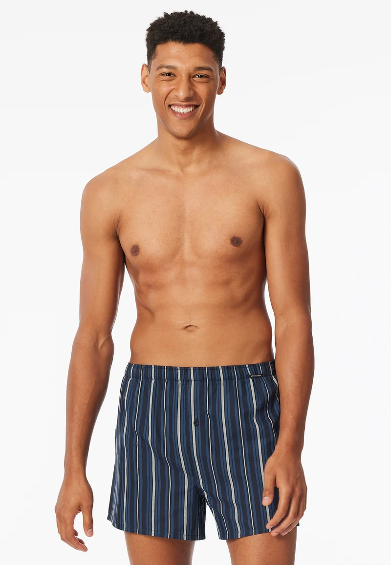 Boxershorts mit Knopfleiste 2er-Pack Dunkelblau/Grau gestreift - Boxershorts Multipacks
