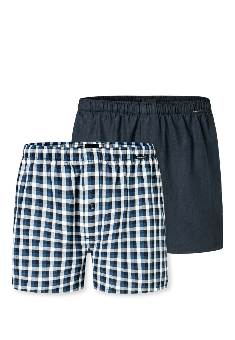 Boxershorts mit Knopfleiste 2er-Pack Blau kariert - Boxershorts Multipacks