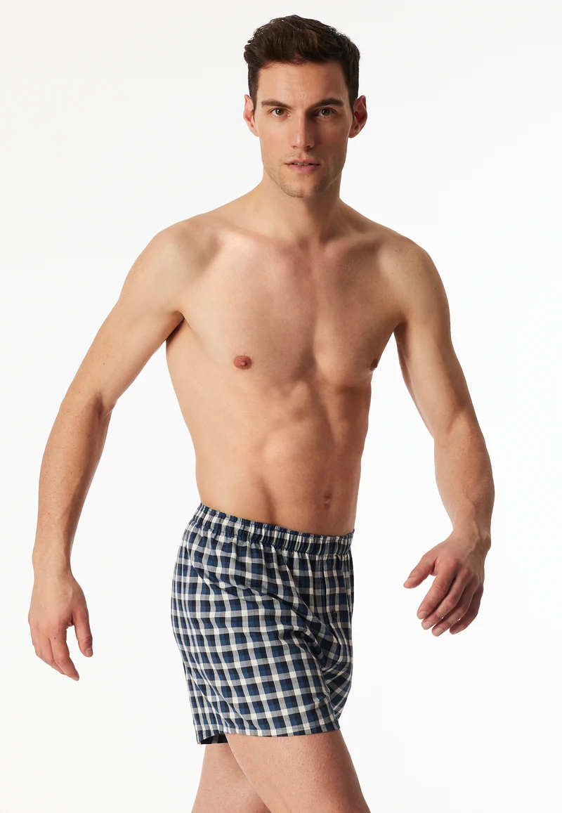 Boxershorts mit Knopfleiste 2er-Pack Blau kariert - Boxershorts Multipacks