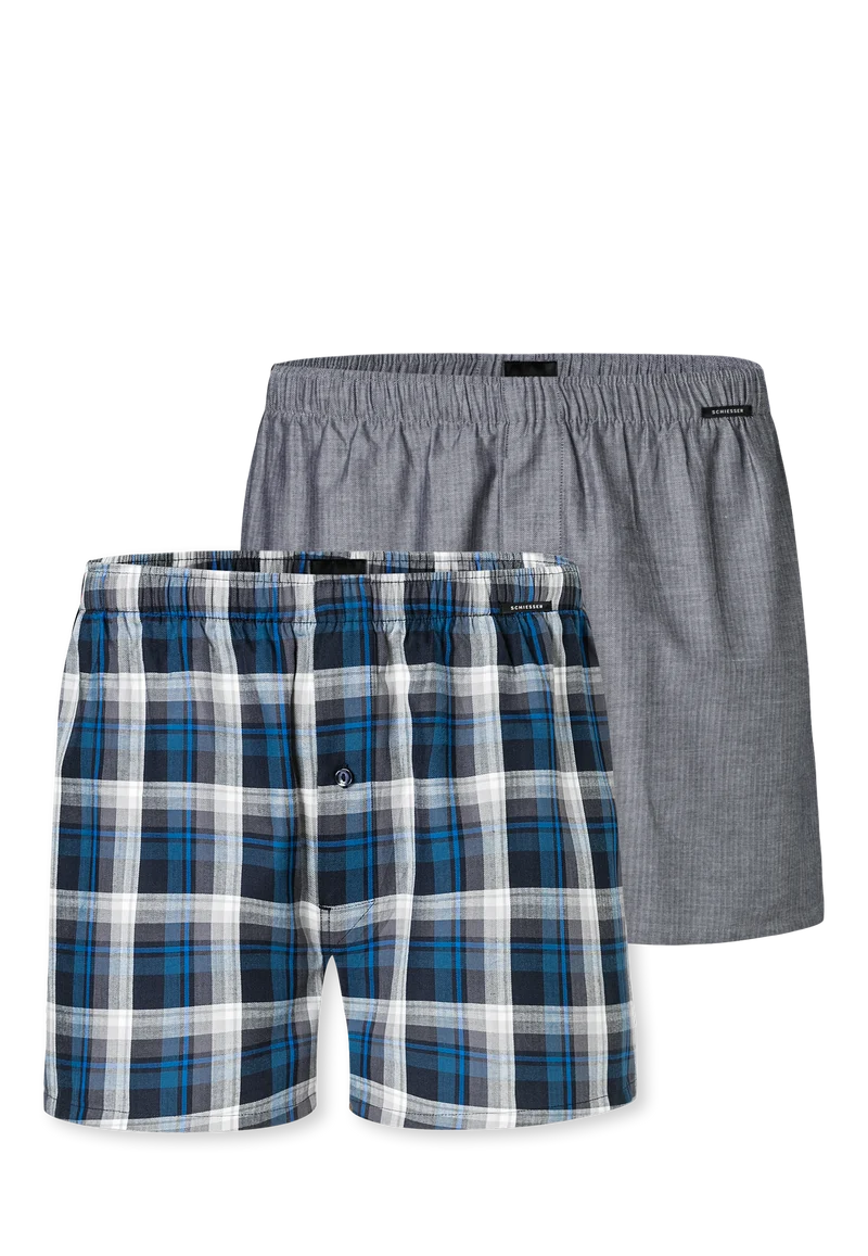 Boxershorts mit Knopfleiste 2er-Pack Dunkelblau/Grau kariert - Boxershorts Multipacks