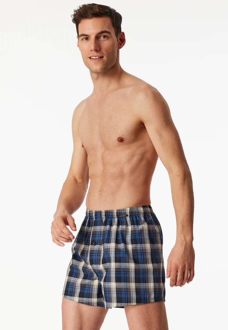 Boxershorts mit Knopfleiste 2er-Pack Dunkelblau/Grau kariert - Boxershorts Multipacks