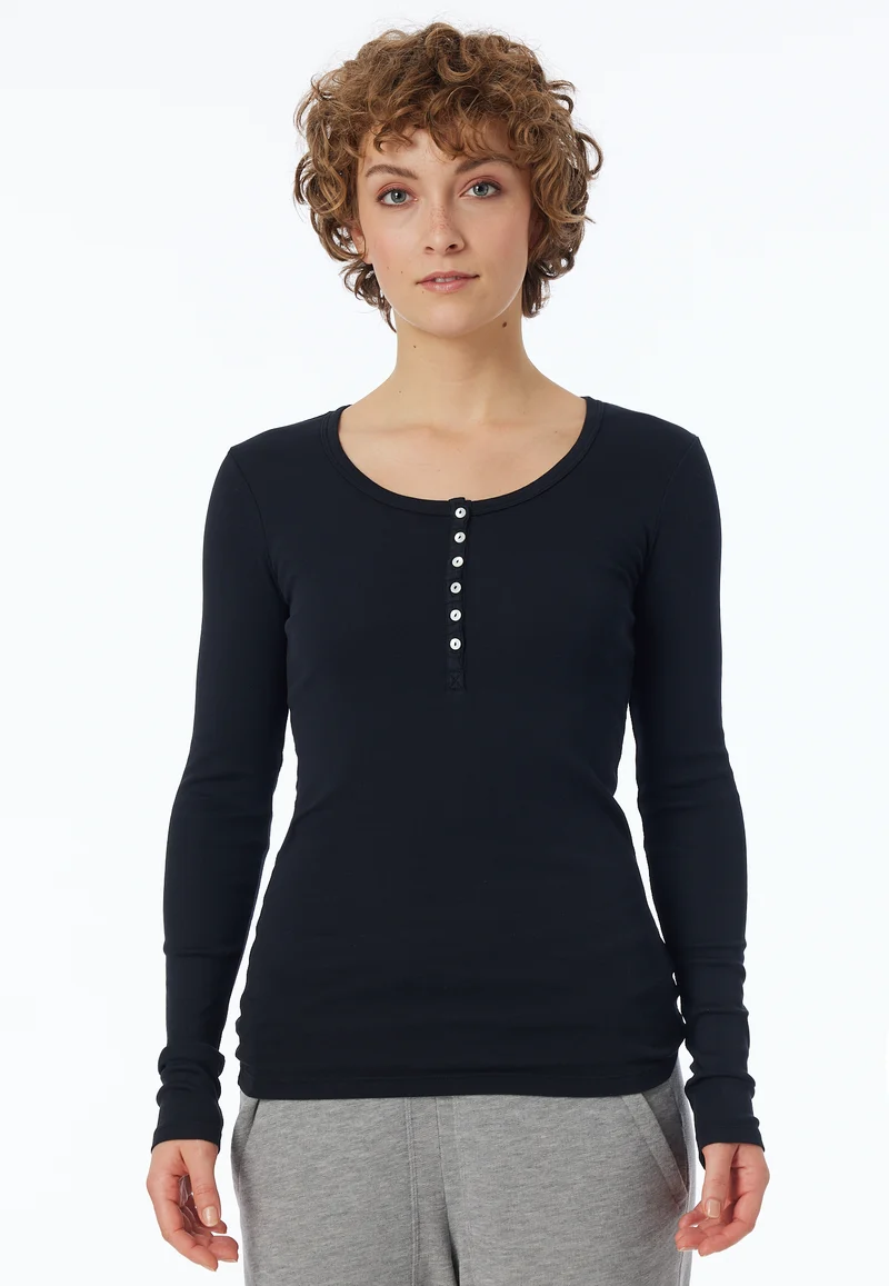 Shirt mit Knopfleiste Schwarz - Revival Berta