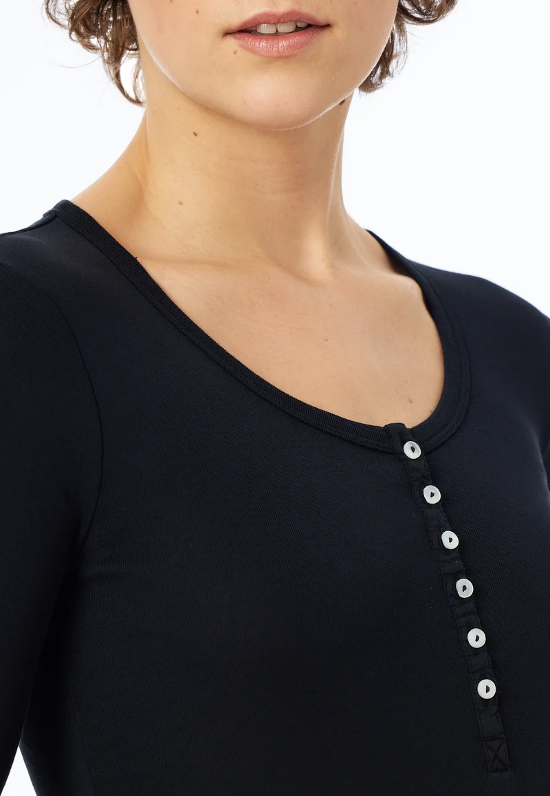 Shirt mit Knopfleiste Schwarz - Revival Berta