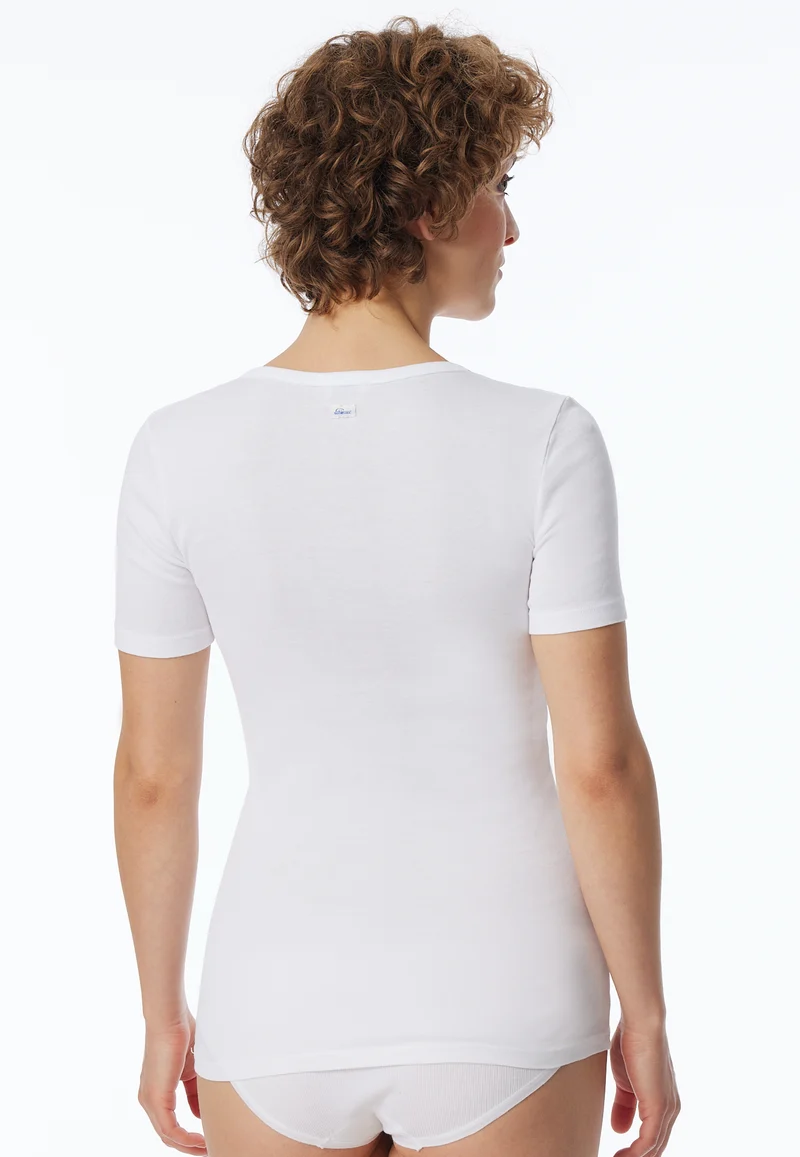 T-Shirt Feinripp mit Knopfleiste Weiss - Revival Berta