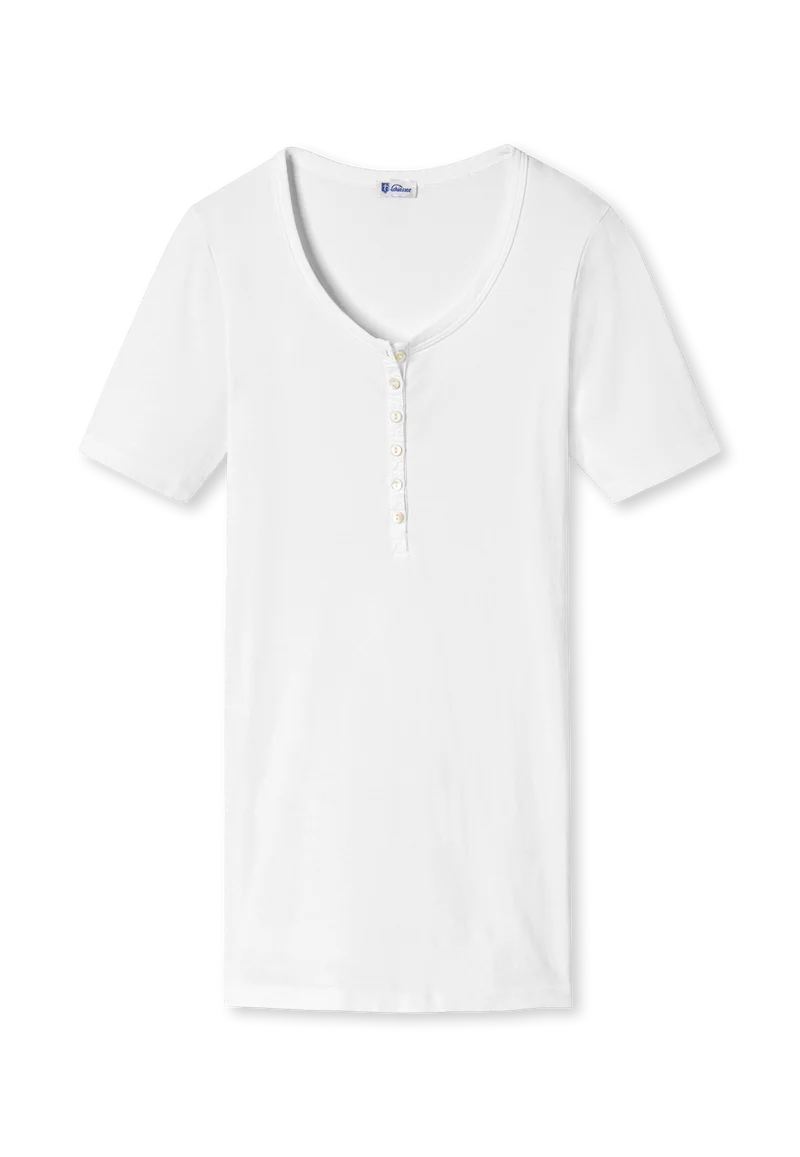 T-Shirt Feinripp mit Knopfleiste Weiss - Revival Berta