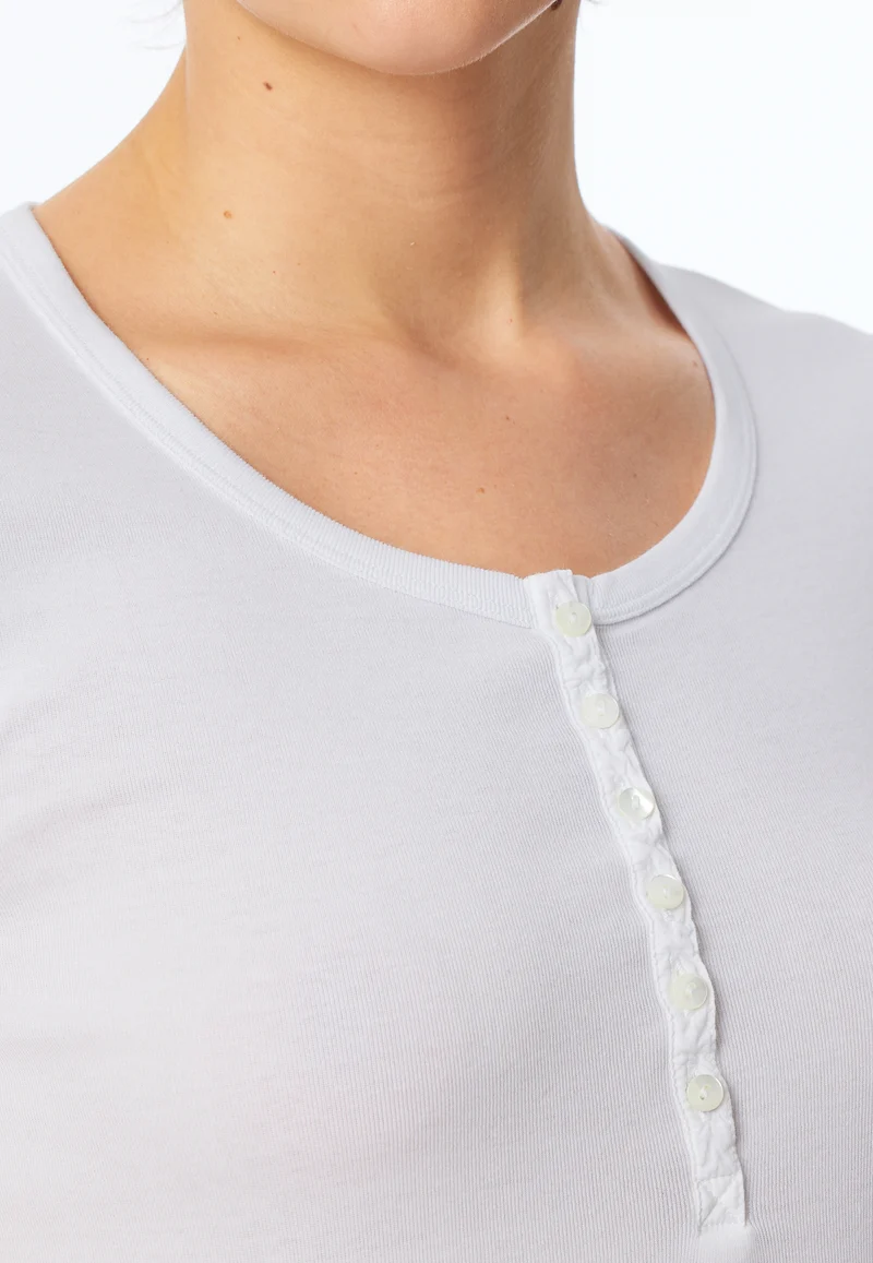 T-Shirt Feinripp mit Knopfleiste Weiss - Revival Berta
