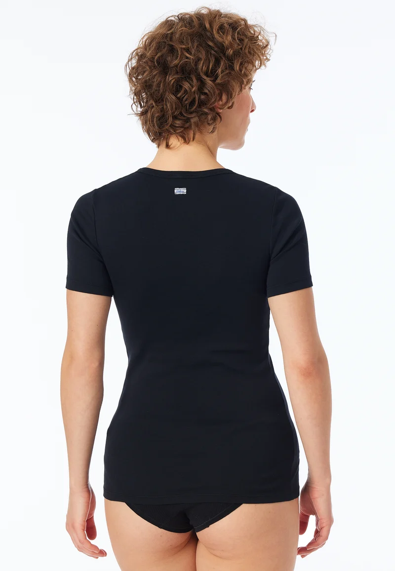 T-Shirt Feinripp mit Knopfleiste Schwarz - Revival Berta