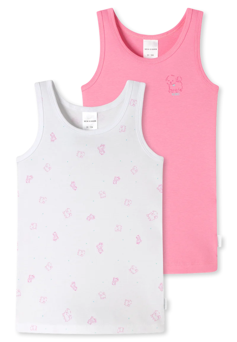 Unterhemd Feinripp 2er-Pack Weiss/Pink gemustert - Feinripp Multipacks