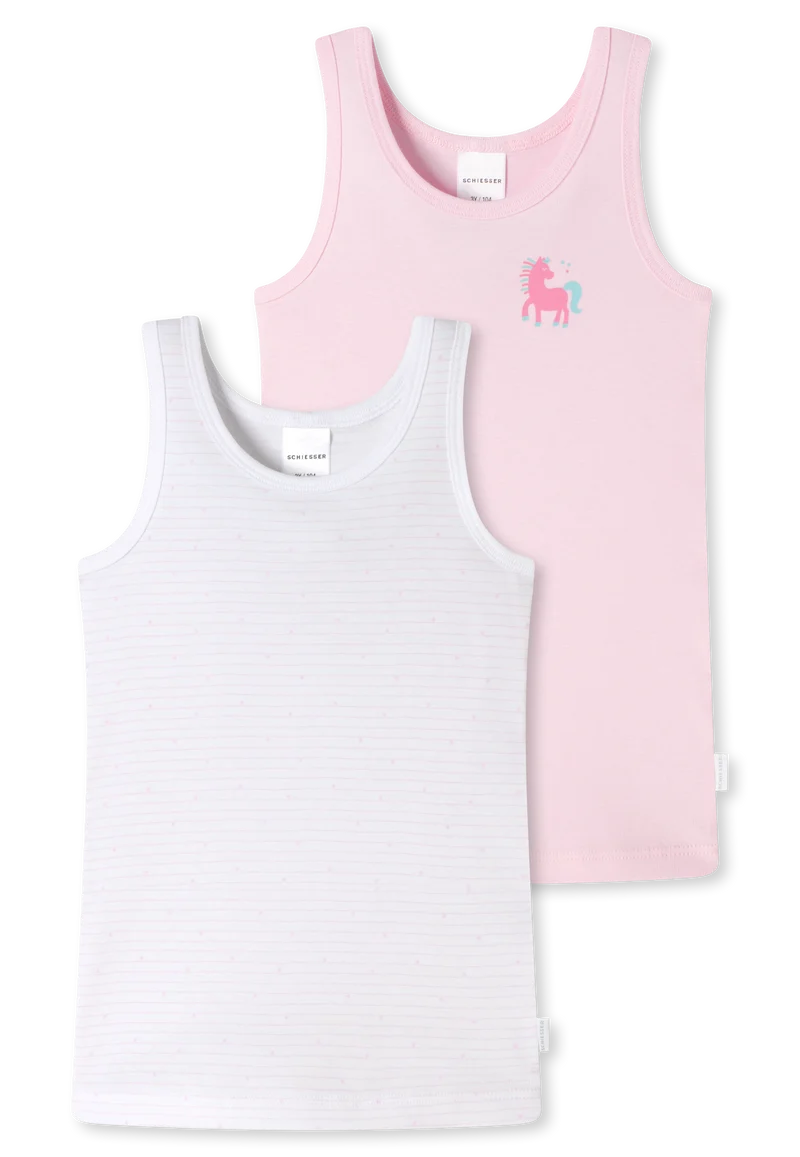 Unterhemd Feinripp 2er-Pack Weiss/Rosa gestreift - Feinripp Multipacks