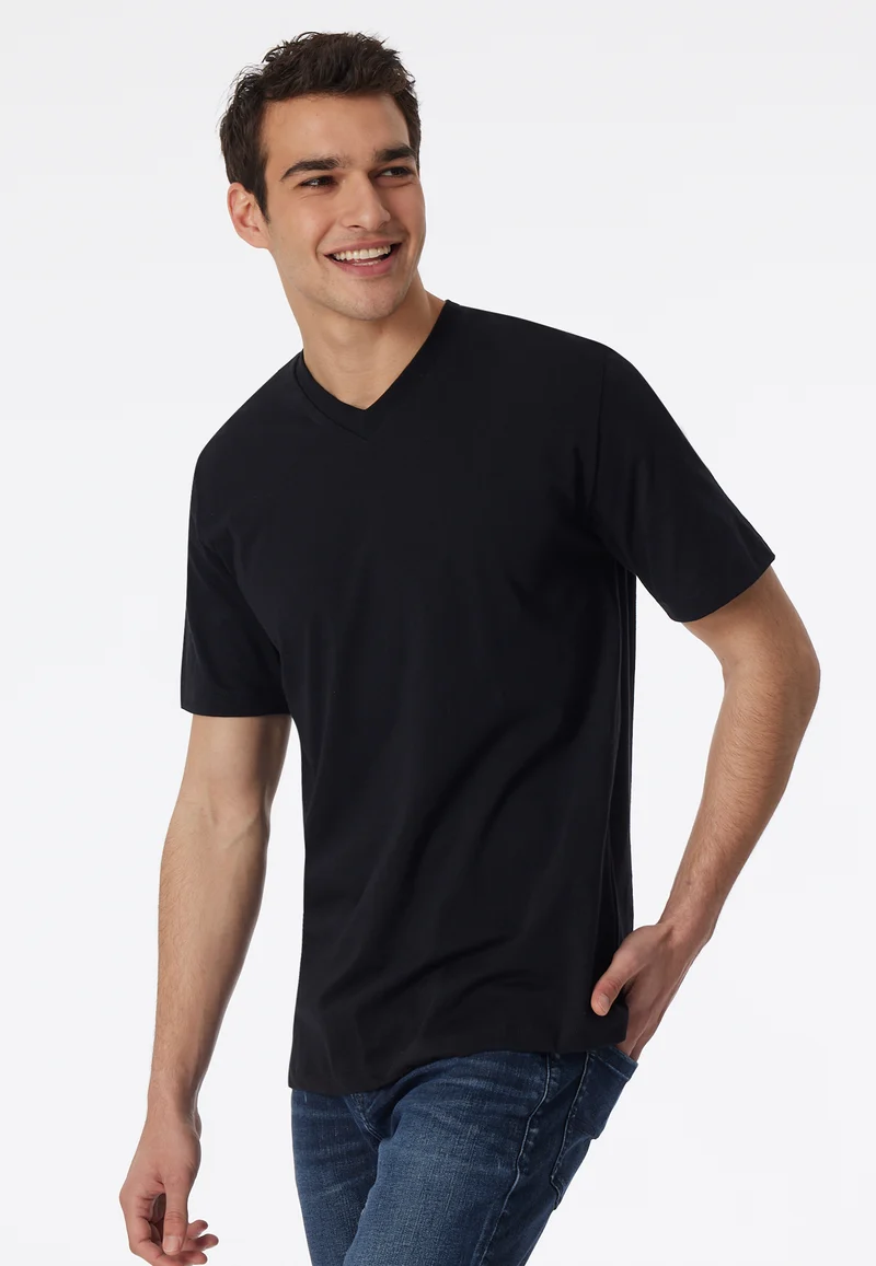 T-Shirt V-Ausschnitt 2er-Pack Schwarz - American T-Shirt