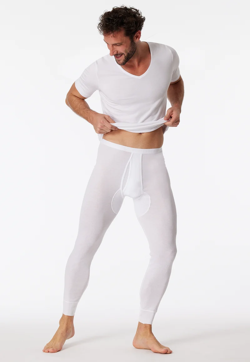 Unterhose lang Feinripp mit Eingriff Weiss - Original Feinripp