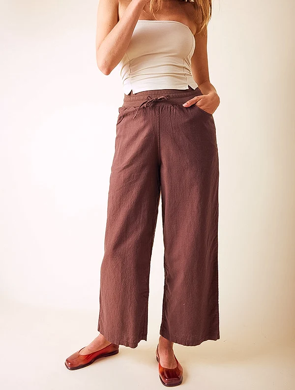 Pantalon Aloe - Lin/coton - Marron-Pécan