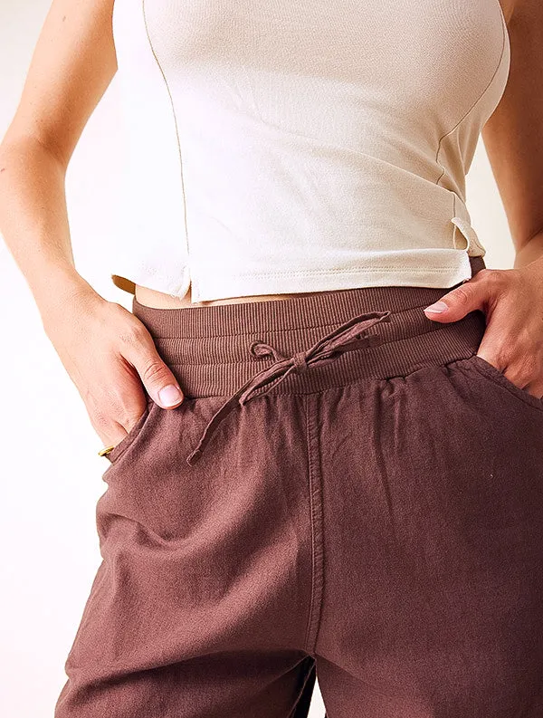 Pantalon Aloe - Lin/coton - Marron-Pécan