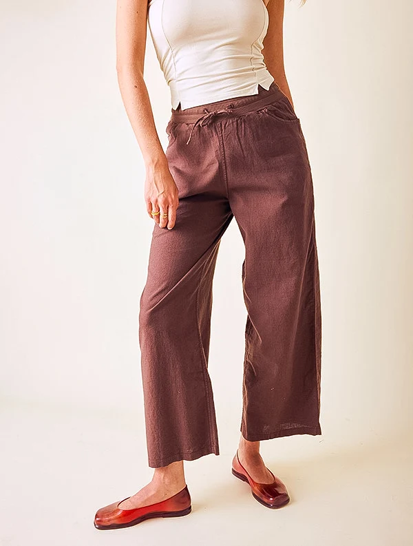 Pantalon Aloe - Lin/coton - Marron-Pécan