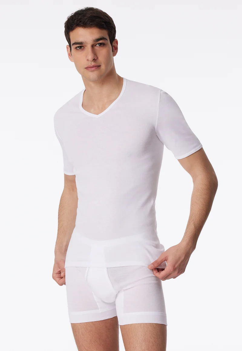 T-Shirt Feinripp mit V-Ausschnitt Weiss - Original Classics