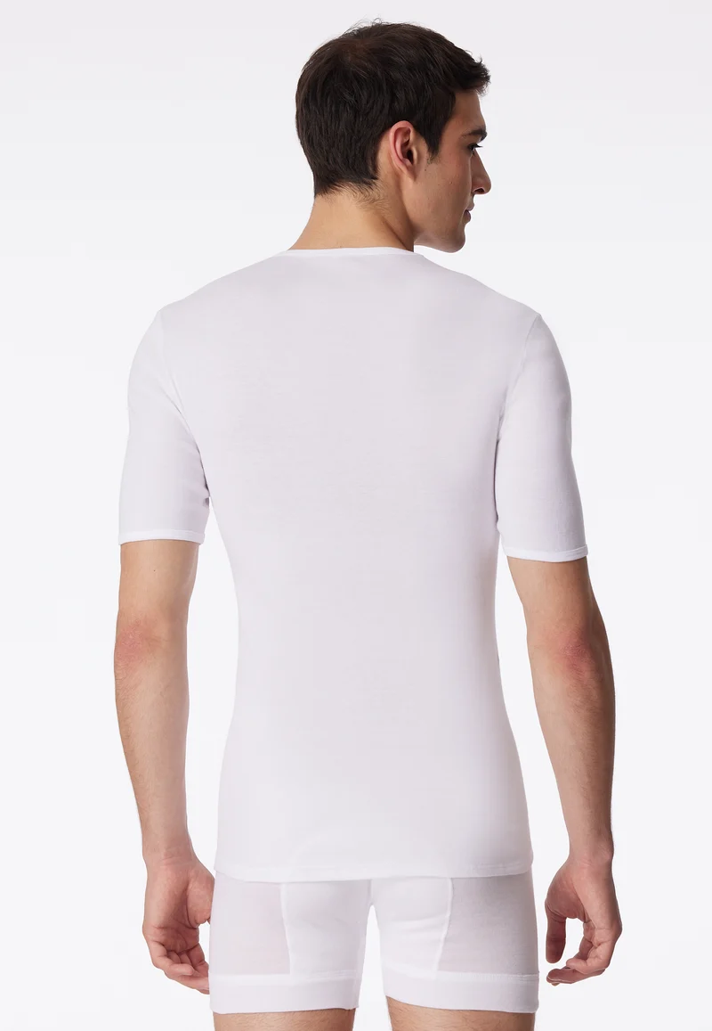 T-Shirt Feinripp mit V-Ausschnitt Weiss - Original Classics