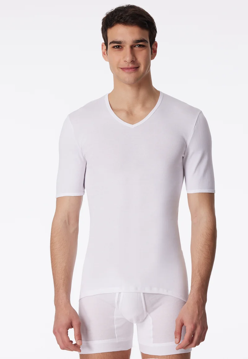 T-Shirt Feinripp mit V-Ausschnitt Weiss - Original Classics