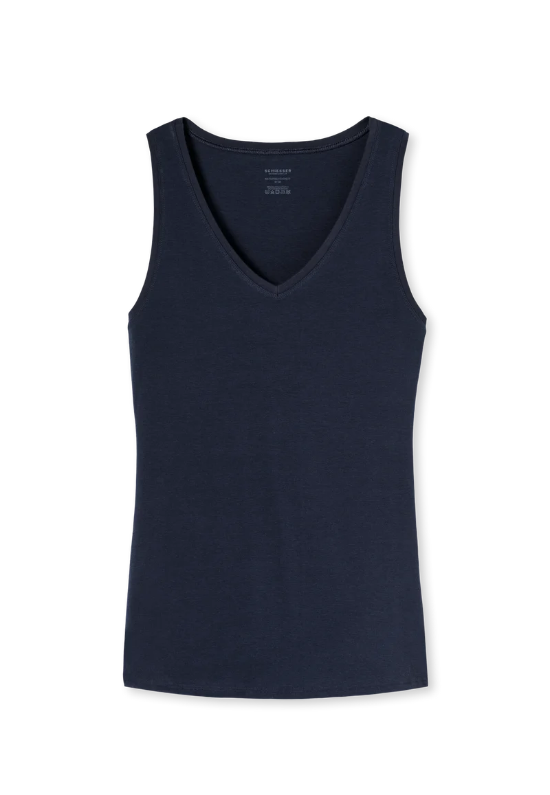 Tank Top Feinripp V-Ausschnitt Dunkelblau - Naturschönheit