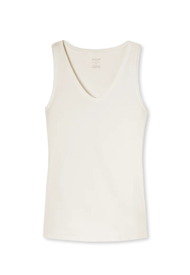 Tank Top Feinripp V-Ausschnitt Weiss - Naturschönheit