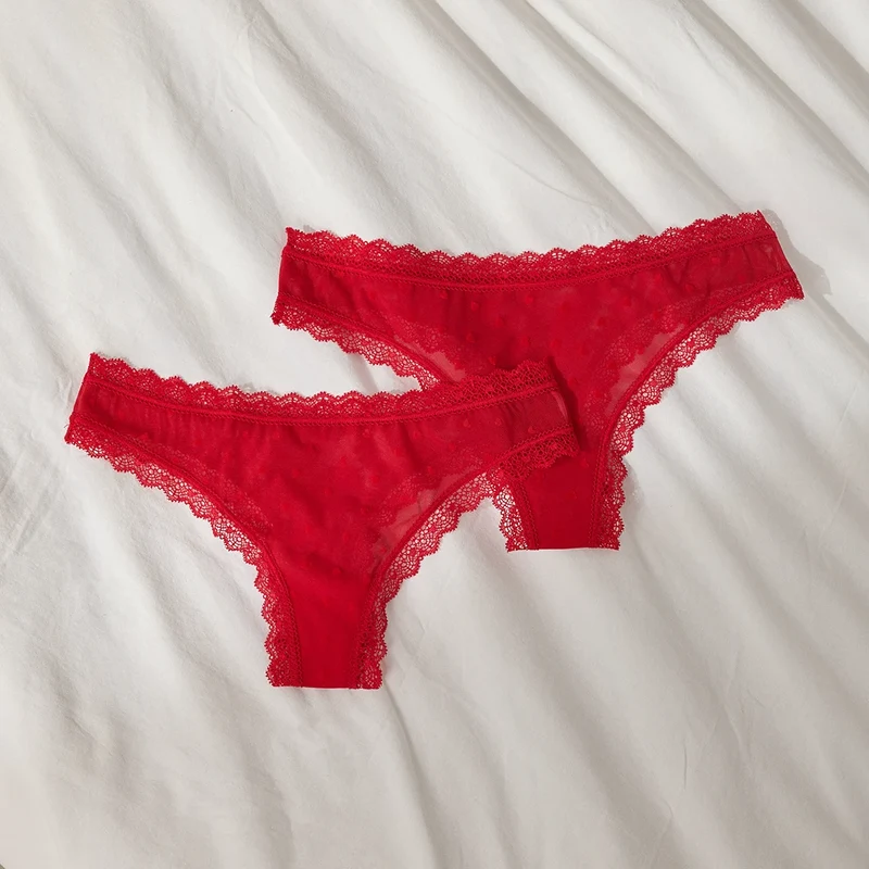 Tangas mit Spitze love | Kirschrot