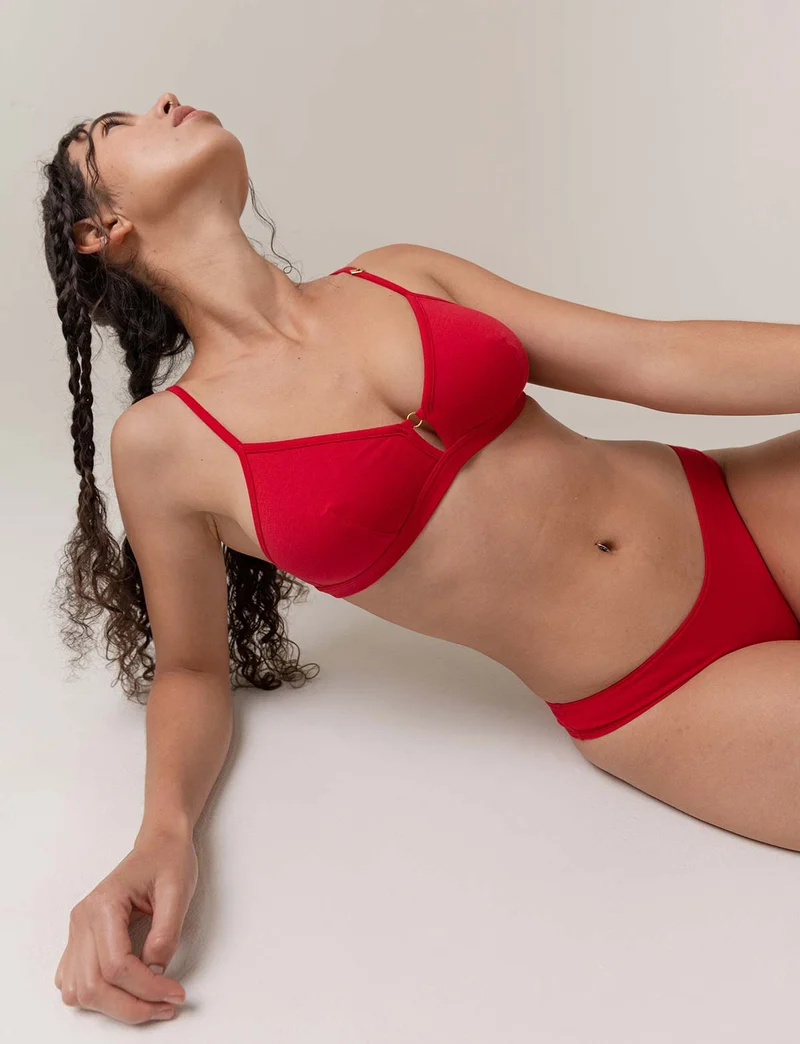 Triangle Flora - Coton Bio - Rouge-Grenade