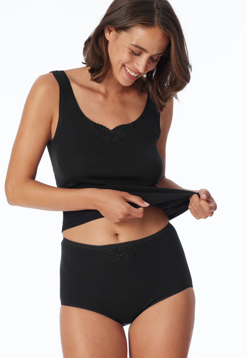 High Waist Slip Feinripp 2er-Pack Schwarz - Cotton Essentials