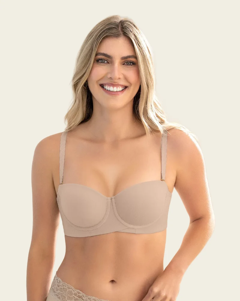 Soutien-gorge sans bretelles idéal pour les poitrines moyennes à fortes.
