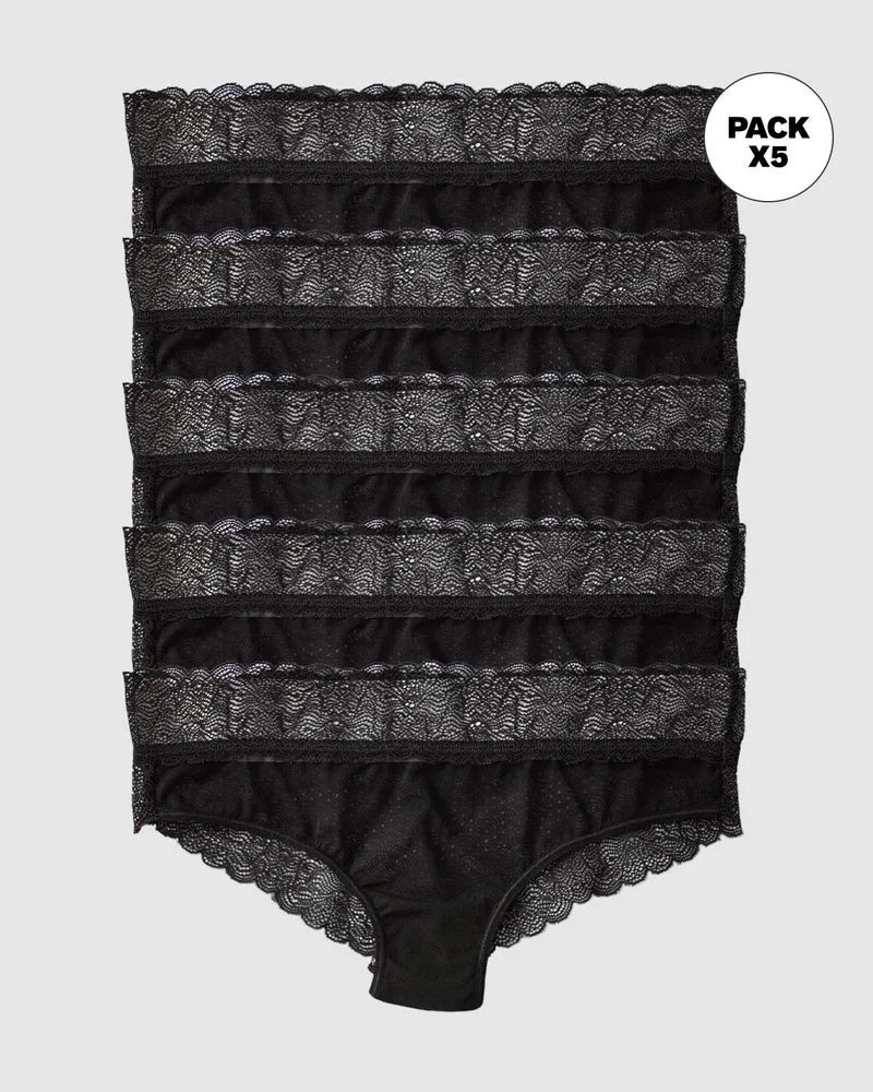 Pack de 5 culottes taille mi-haute en tulle et dentelle