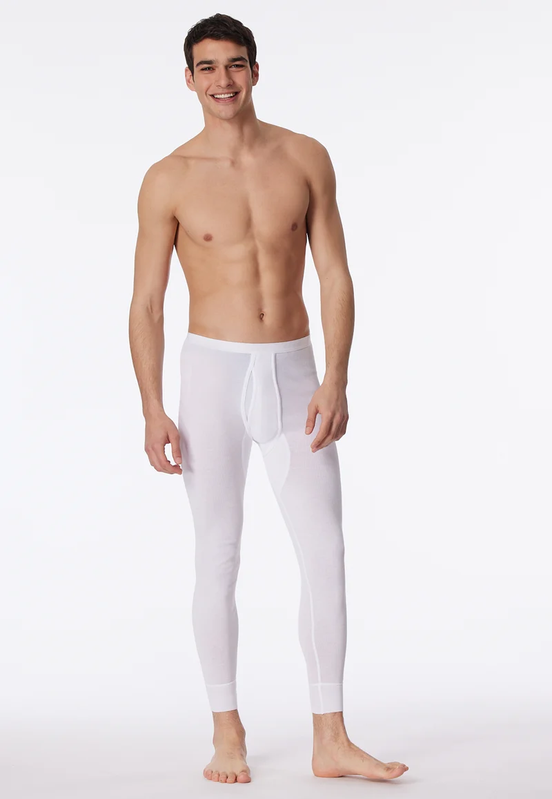 Unterhose lang Doppelripp mit Eingriff Weiss - Original Doppelripp
