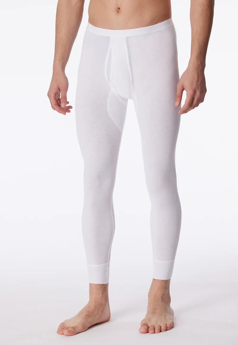 Unterhose lang Doppelripp mit Eingriff Weiss - Original Doppelripp