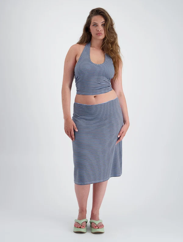 Jupe-Midi Goudes x Sabina Socol - lenzing™ ecovero™ - Blue-Chocolate-Stripes