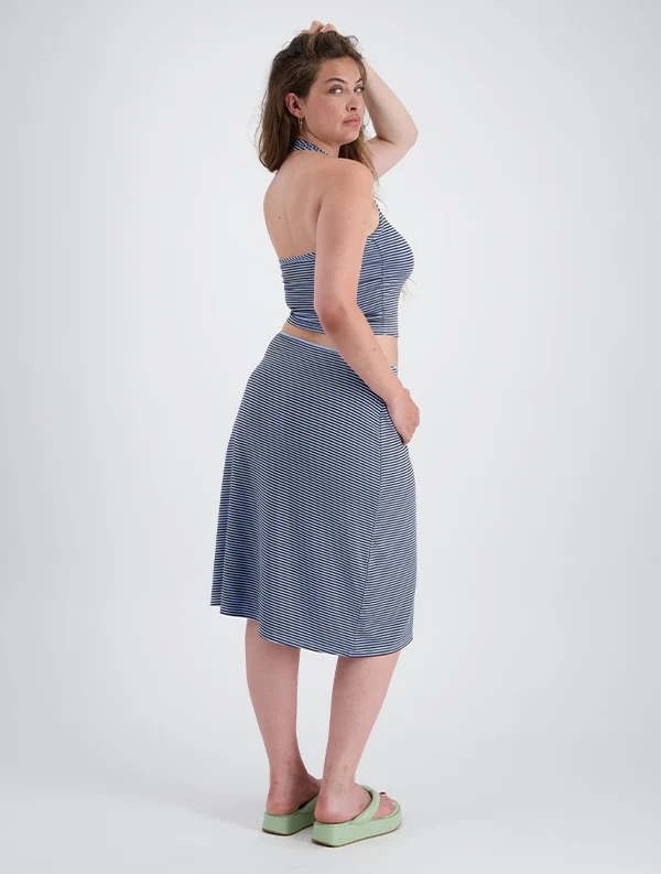 Jupe-Midi Goudes x Sabina Socol - lenzing™ ecovero™ - Blue-Chocolate-Stripes