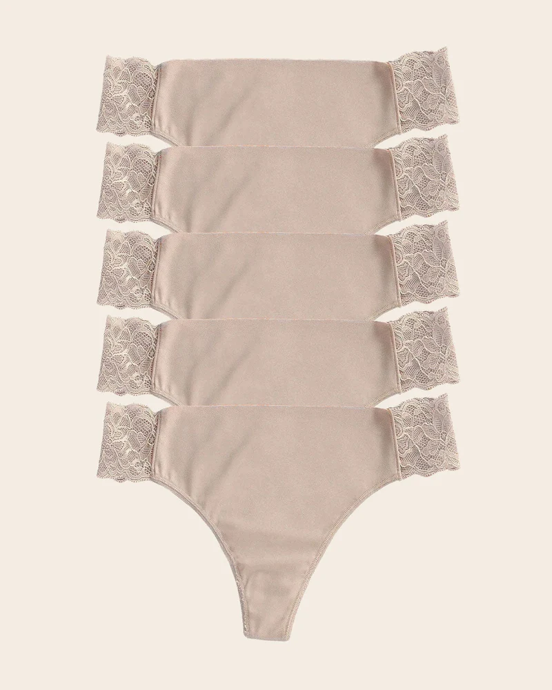 Pack de 5 culottes brésiliennes invisibles avec touches de dentelle sur les côtés
