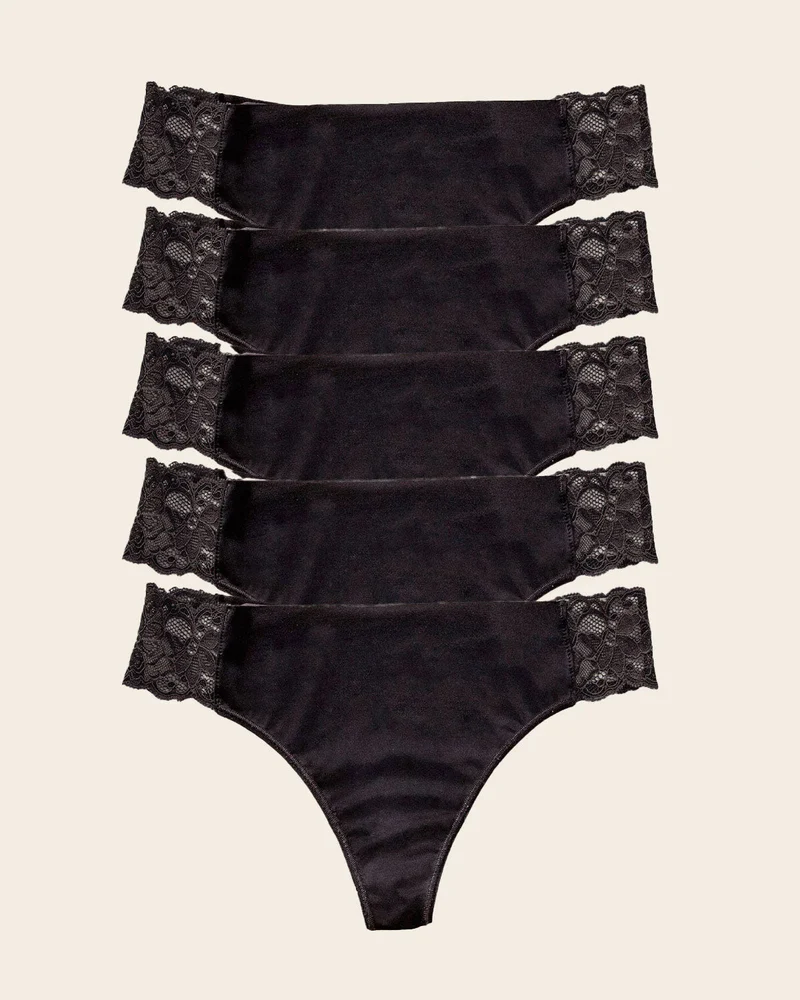 Pack de 5 culottes brésiliennes invisibles avec touches de dentelle sur les côtés