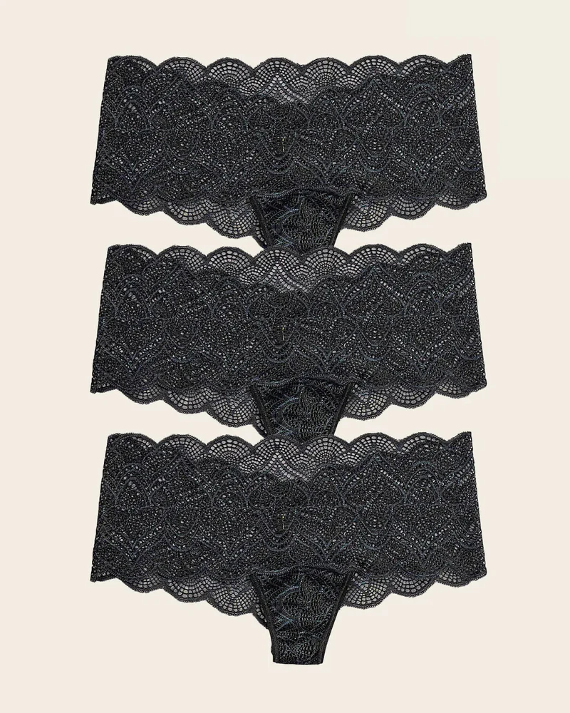 Pack de 3 culottes en dentelle avec transparences et bords arrondis