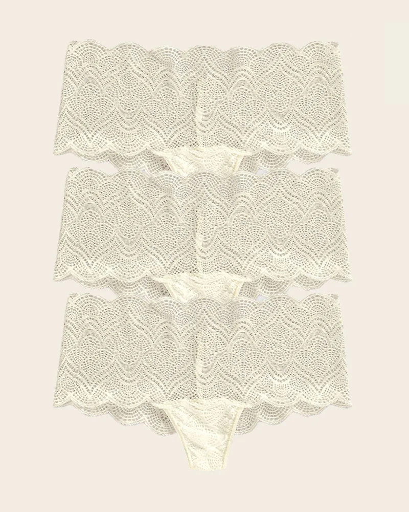 Pack de 3 culottes en dentelle avec transparences et bords arrondis