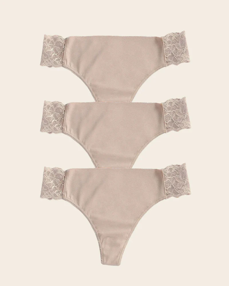 Pack de 3 culottes brésiliennes invisibles avec touches de dentelle sur les côtés