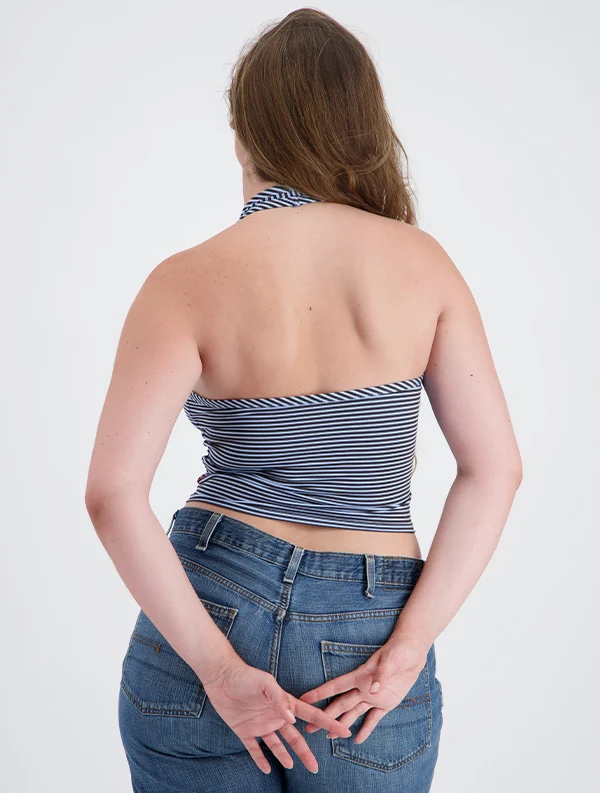Nobratop® Tuba x Sabina Socol - lenzing™ ecovero™ - Blue-Chocolate-Stripes