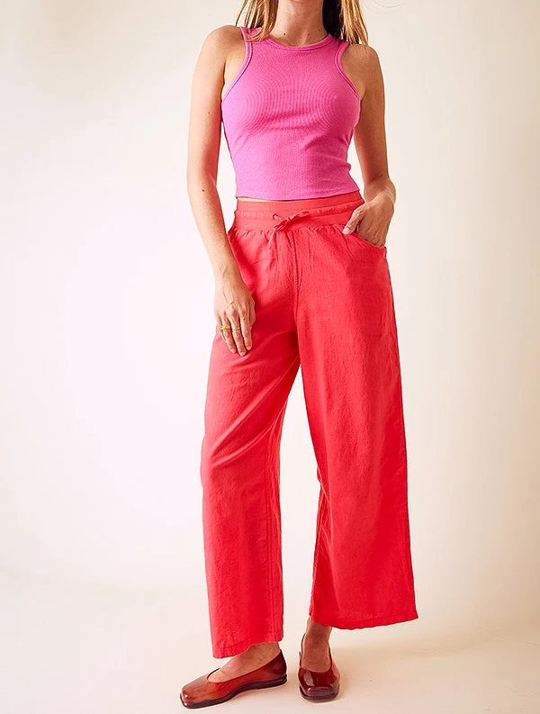Pantalon Aloe - Lin/coton - Rouge-Pastèque