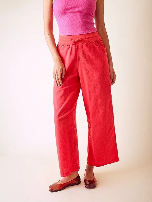 Pantalon Aloe - Lin/coton - Rouge-Pastèque