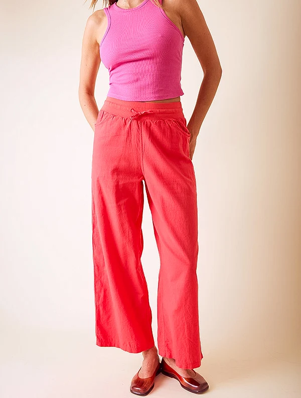 Pantalon Aloe - Lin/coton - Rouge-Pastèque